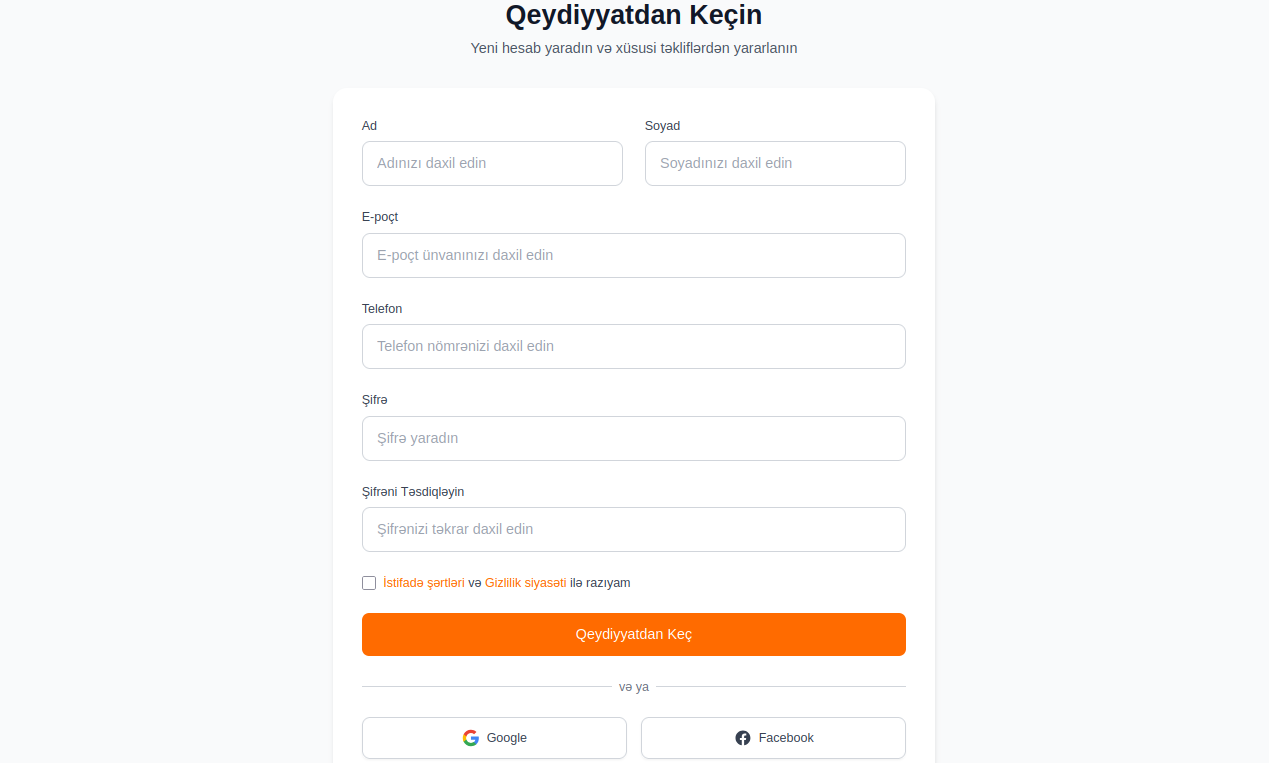 Qeydiyyat səhifəsi